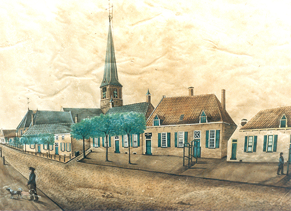 Langstraat en kerk, Wijhe, 19e eeuwse tekening